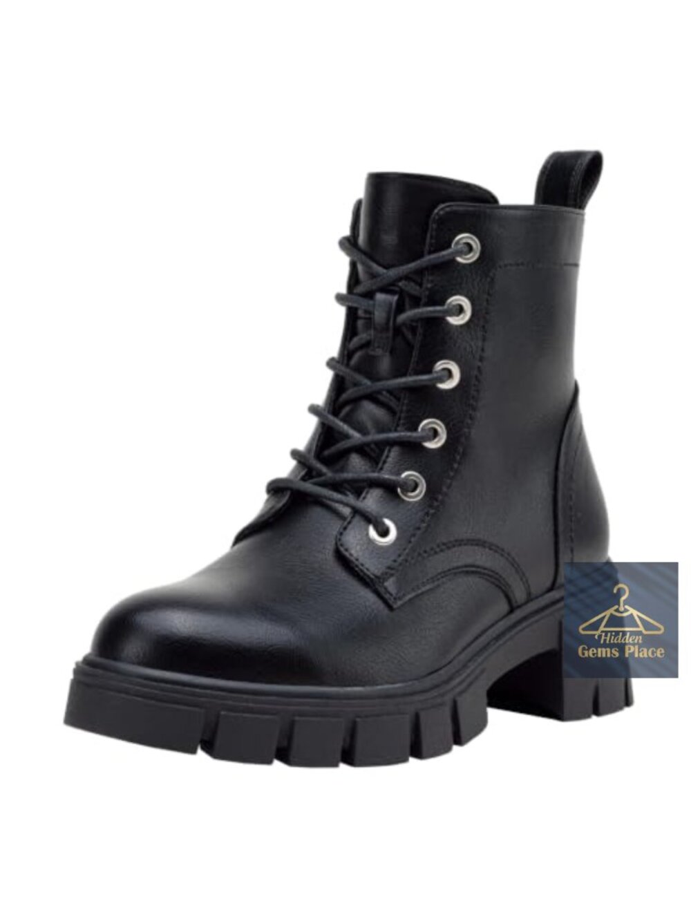 Women's Faux Leather Lace-Up Combat Ankle Boots with Chunky Platform Heel